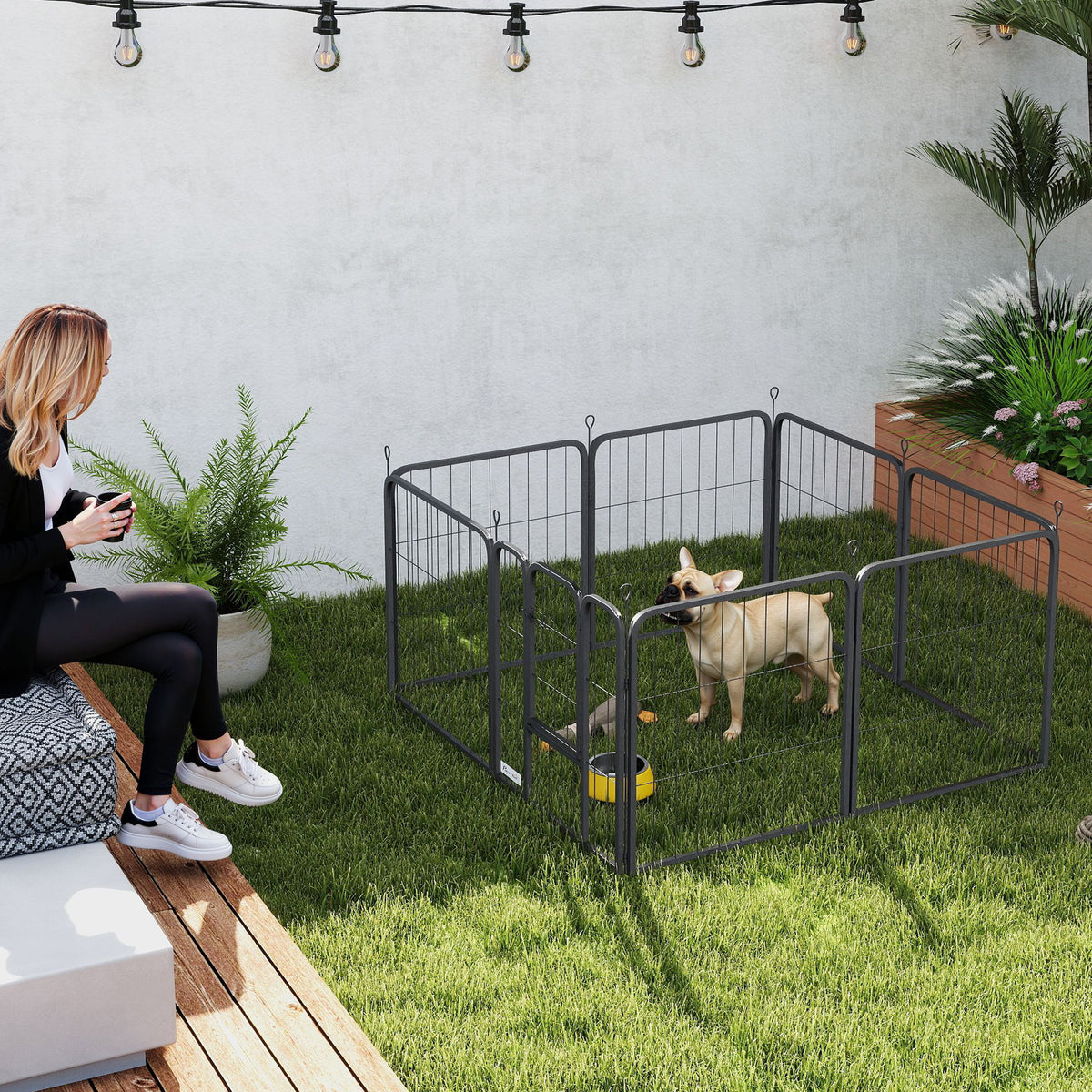 8 Panel Heavy Duty Dog Playpen with Door 60cm High for Small Dogs - Black