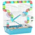 4 Tier Hamster Cage with Tubes, Exercise Wheel, Hut & Accessories for Dwarf Hamsters - Light Blue
