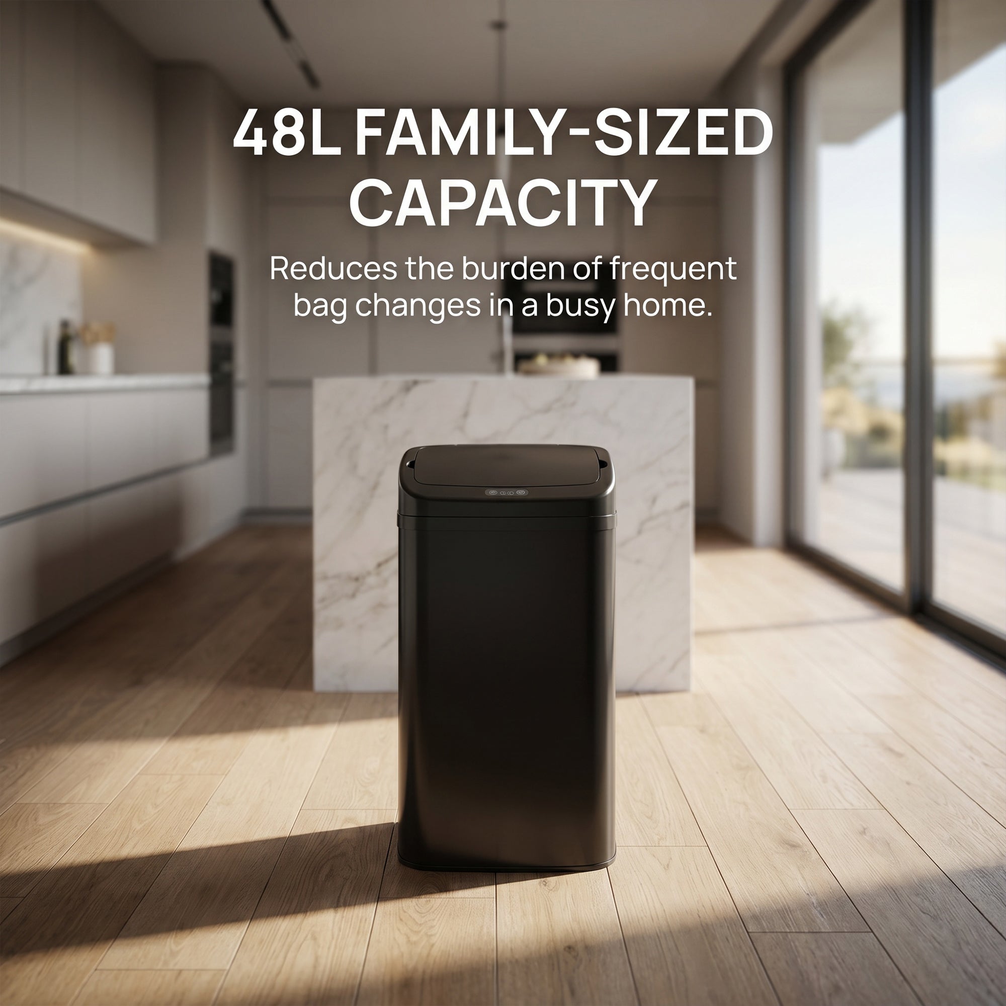 48L Galvanised Steel Sensor Bin - Black