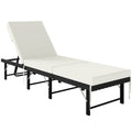 Single Folding Rattan Sun Lounger, with Cushion - Black