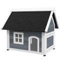 Outdoor Wooden Cat House with Three Doors and Openable Asphalt Roof - Grey