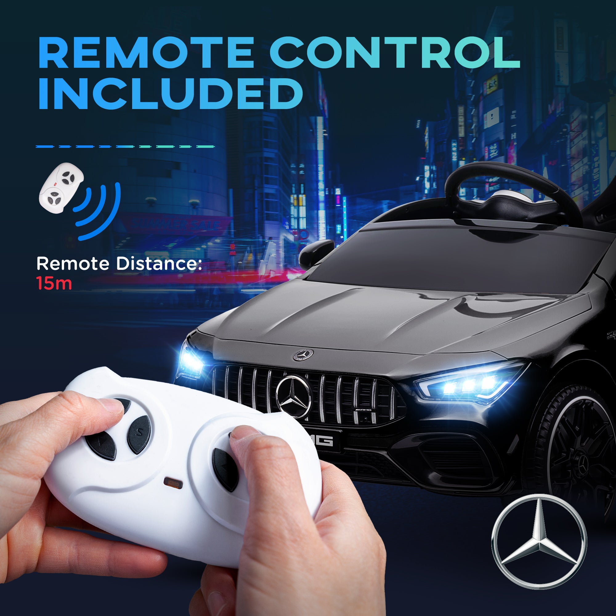Mercedes-Benz AMG CLA 45 Licensed 12V Kids Electric Car Ride on Car w/ Remote, Suspension Lights Music Horn - Black
