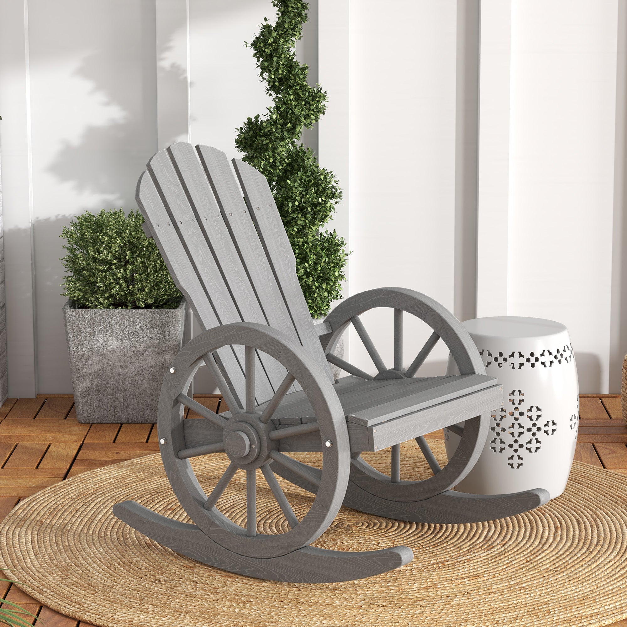 Wooden Adirondack Rocking Chair Outdoor Reclining Patio Grey