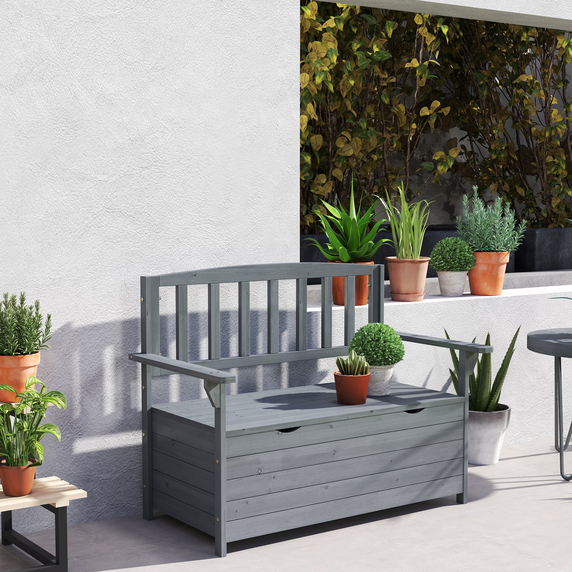 Two-Seater Garden Storage Bench - Grey