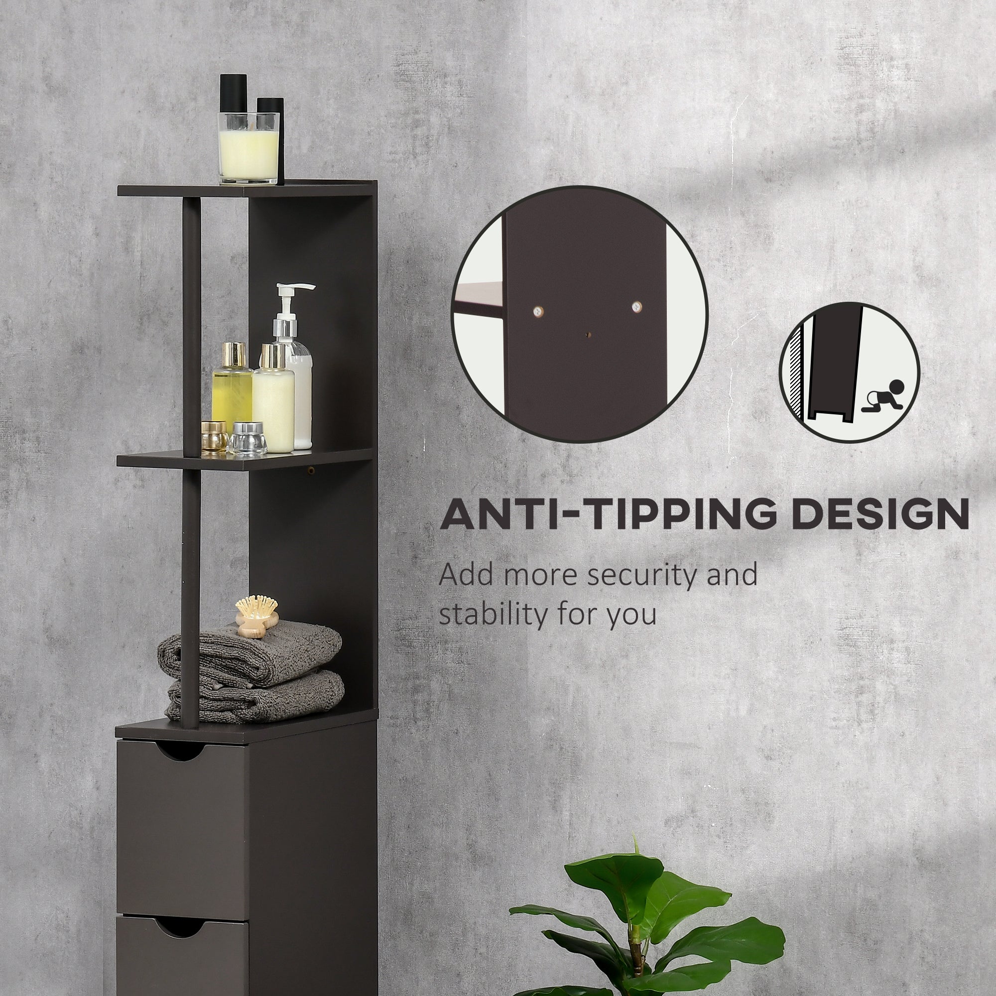 Tall Bathroom Cabinet, Freestanding Bathroom Storage Cabinet with 2-Tier Shelf and Drawers, Narrow Cupboard Storage Unit, Brown