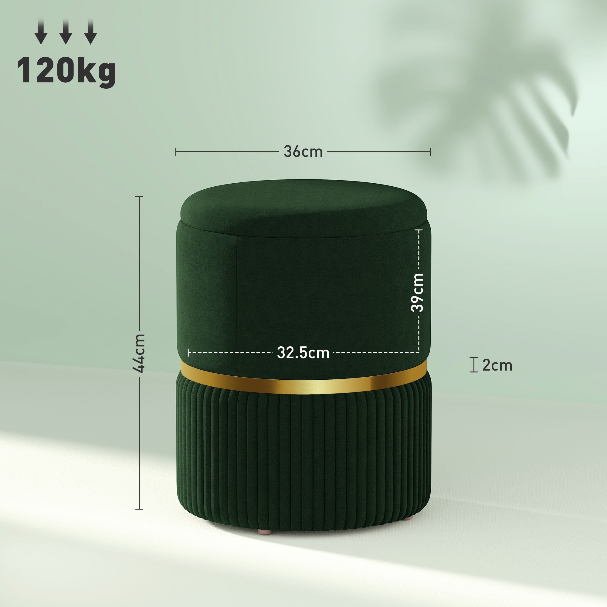 Velvet-Feel Storage Ottoman - Green