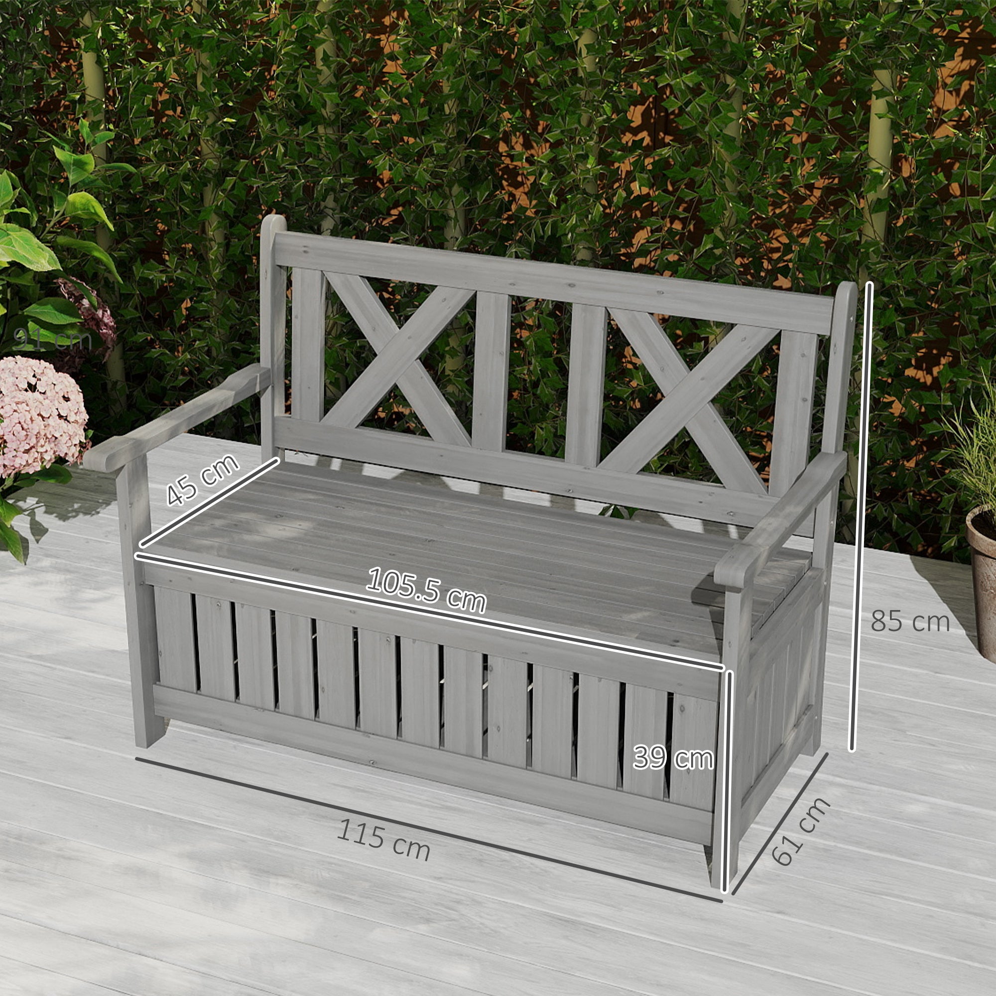 2-Seater Outdoor Garden Storage Bench with Seating for Patio and Porch - Charcoal Grey