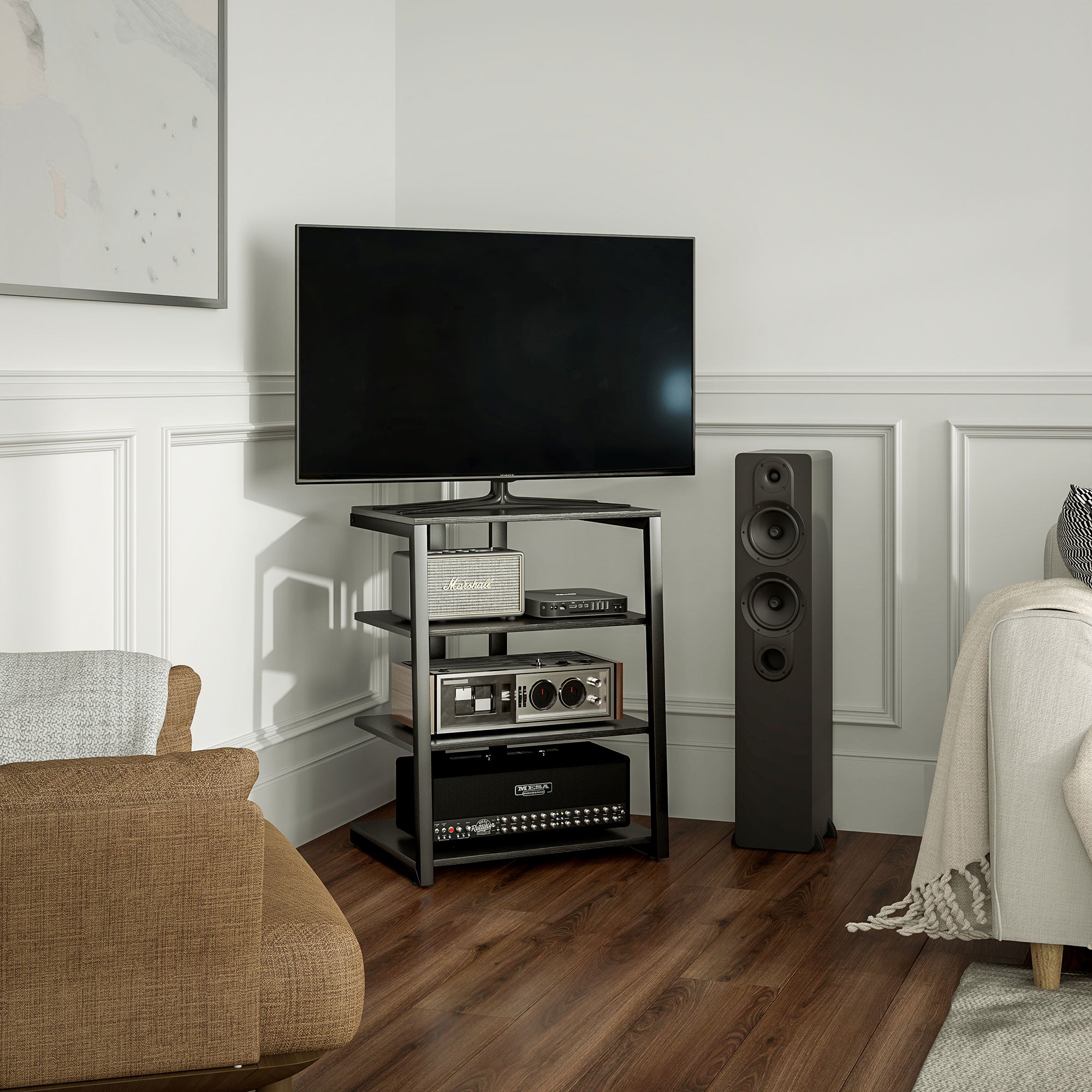 HiFi Stand, with Four Storage Shelves - Black