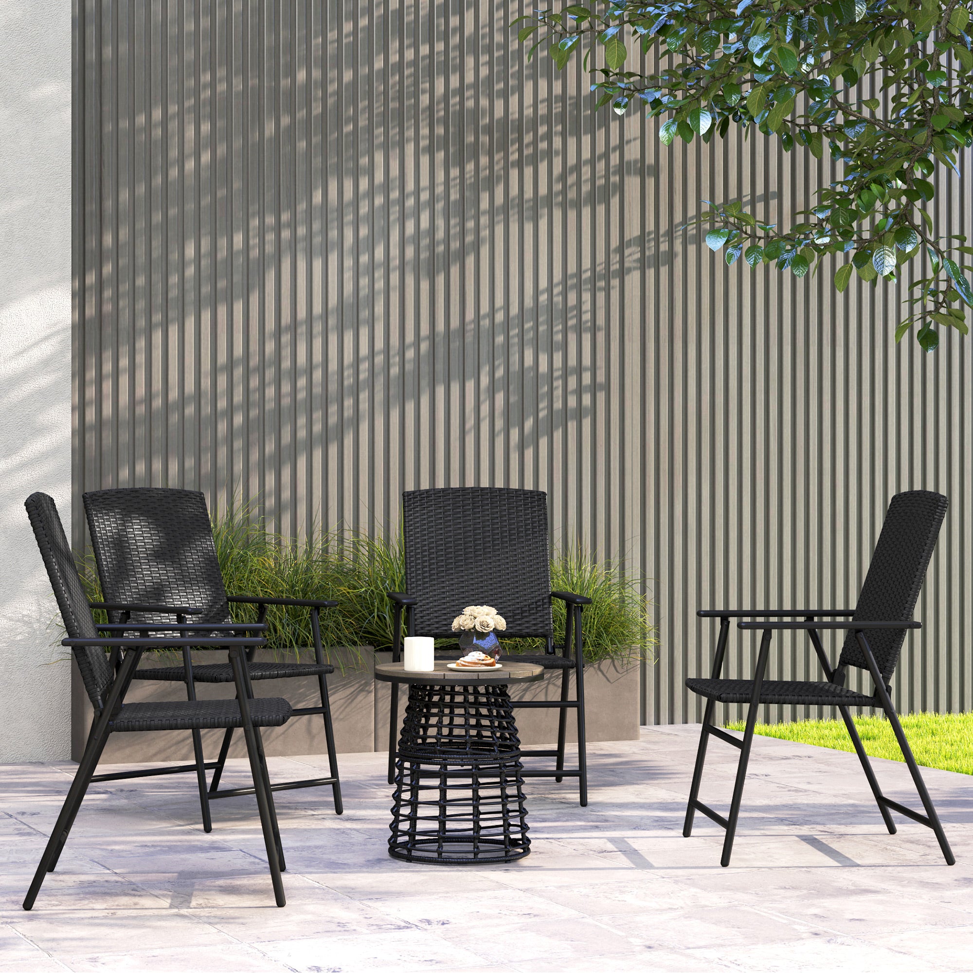 Set of Four Folding Rattan Seat Chairs - Black