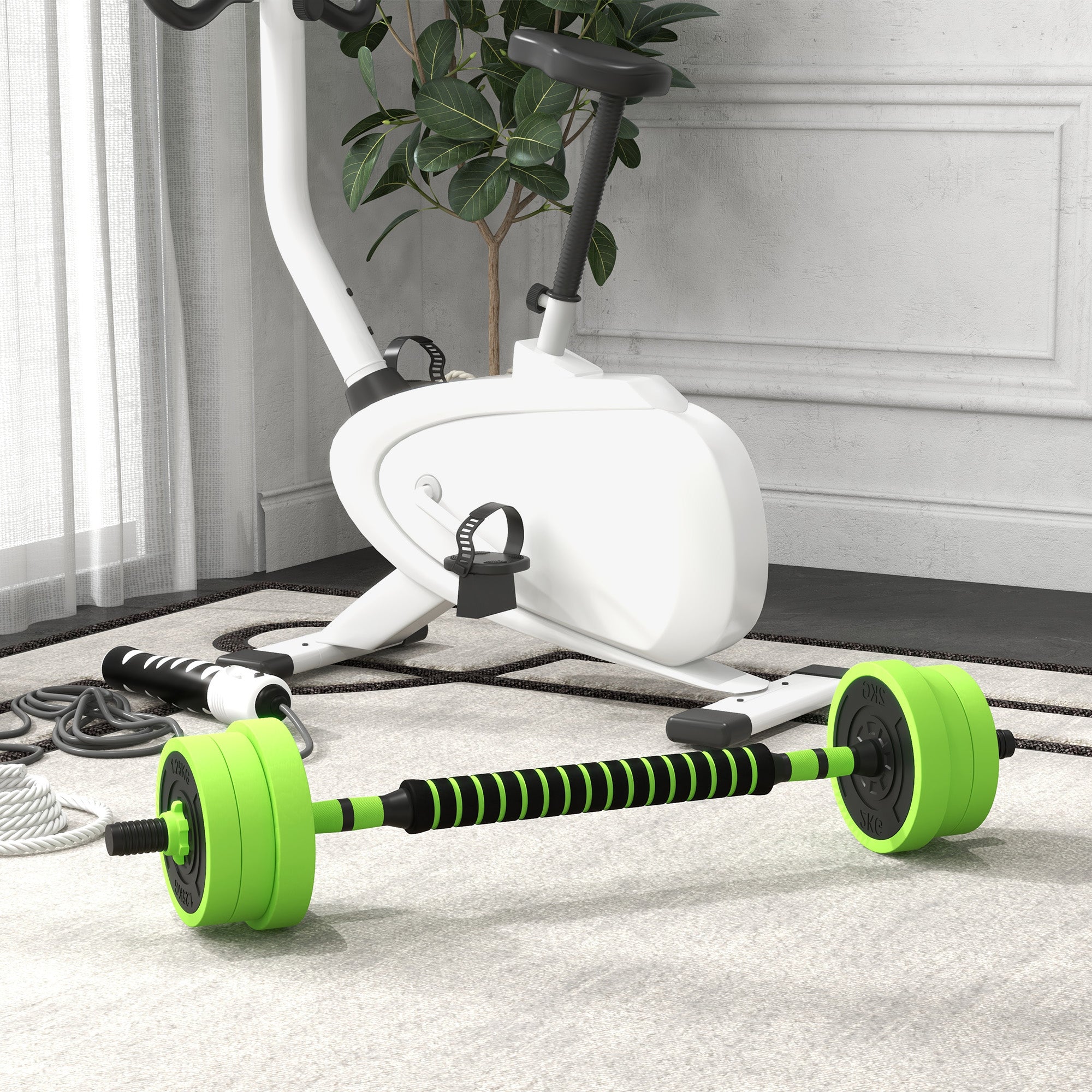 40kg Four-In-One Adjustable Weight Dumbbells Set, Barbell, Kettlebell, Push Up Stand - Green