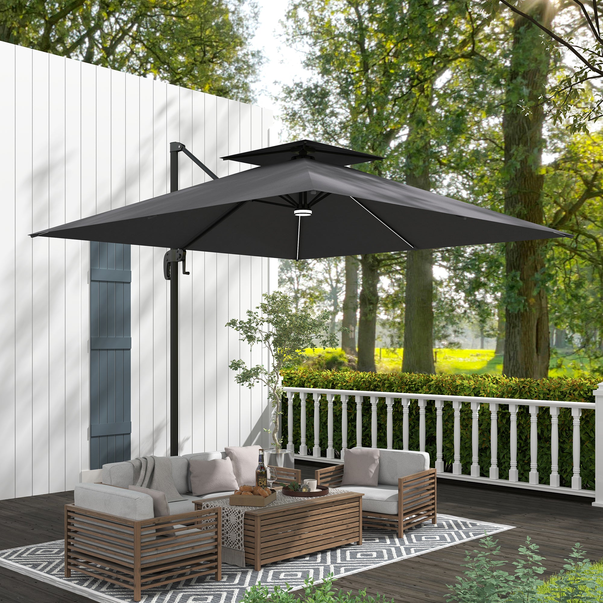 2.5m Cantilever Parasol with Solar LED Lights and 360 Degree Rotation - Dark Grey