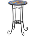 Mosaic Garden Side Table with Ceramic Tile Top, Metal Frame - Blue