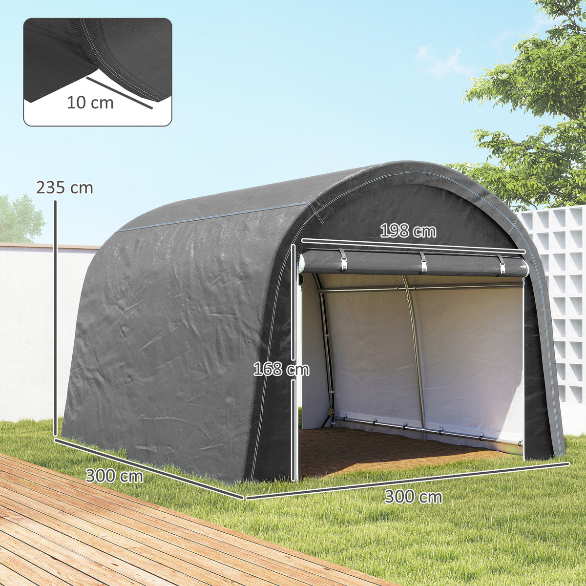 3 x 3(m) Garden Storage Tent, Heavy Duty Outdoor Shed with 2 Doors, Waterproof Portable Shed Storage Shelter with Galvanised Steel Frame for Bike, Motorcycle, Garden Tools, Grey