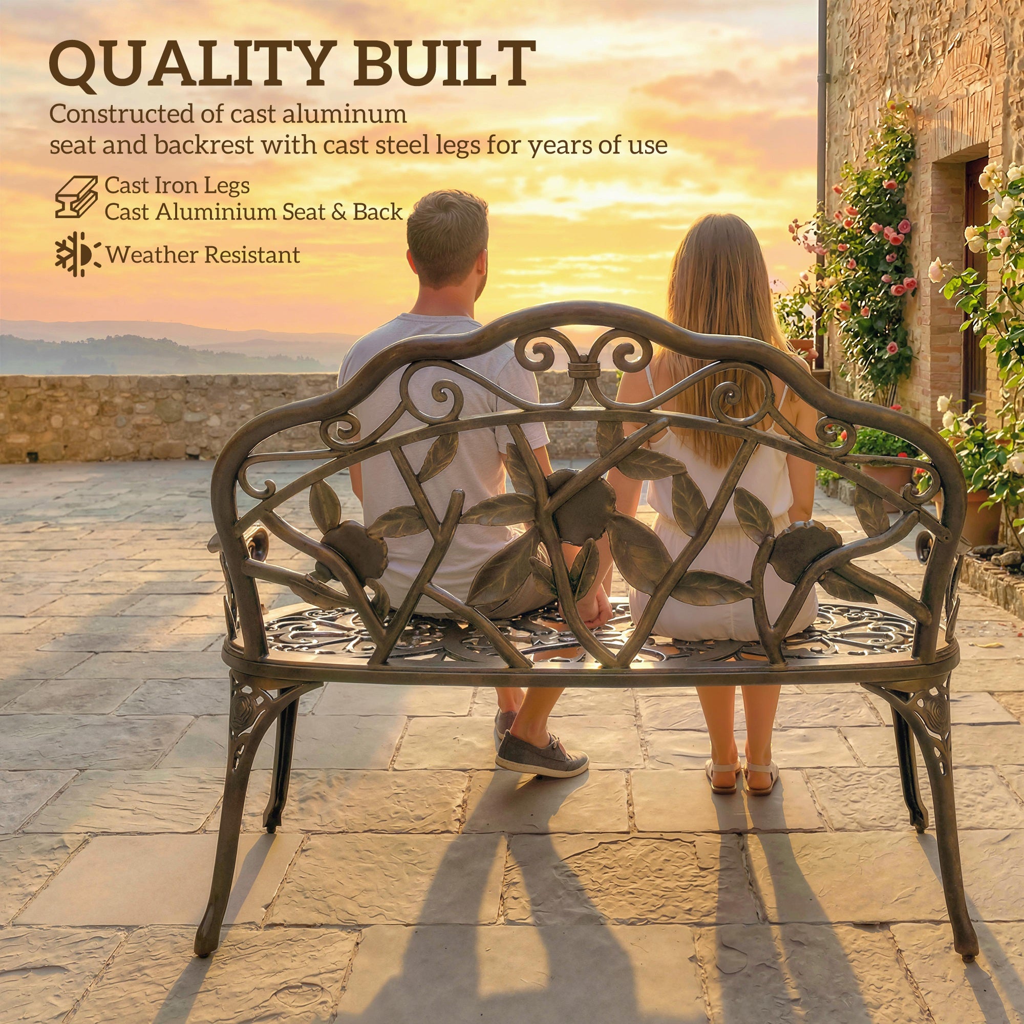 Cast Aluminium Garden Bench - Bronze Tone