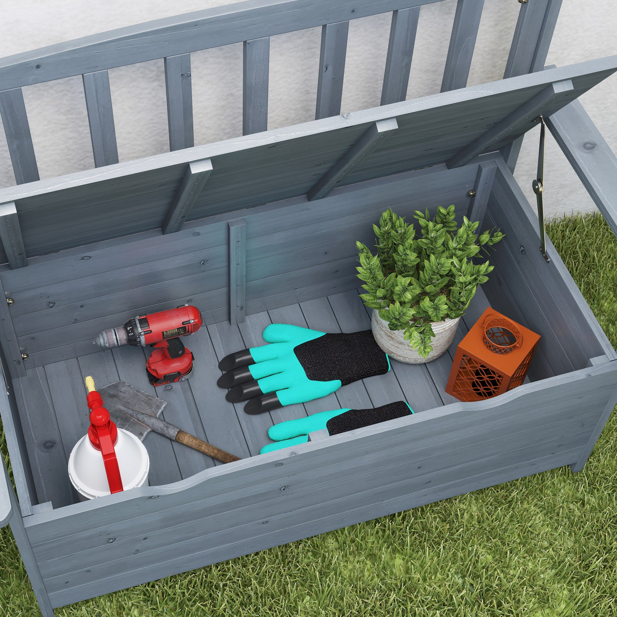 Two-Seater Garden Storage Bench - Grey