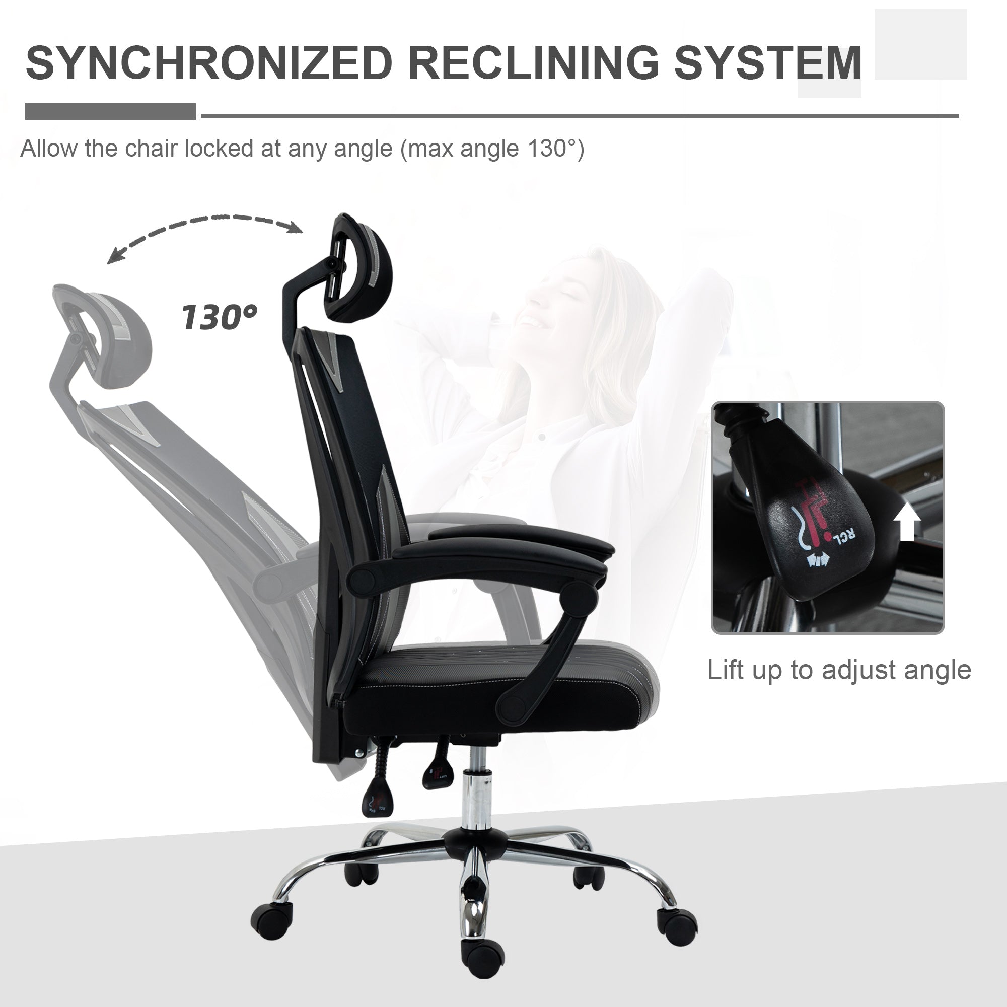 Office Chair Ergonomic Desk Chair with Rotate Headrest, Lumbar Support & Adjustable Height, 360° Swivel Computer Chair