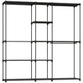 Portable Wardrobe, Open Clothes Wardrobe with 8 Shelves, 3 Hanging Rails, Black