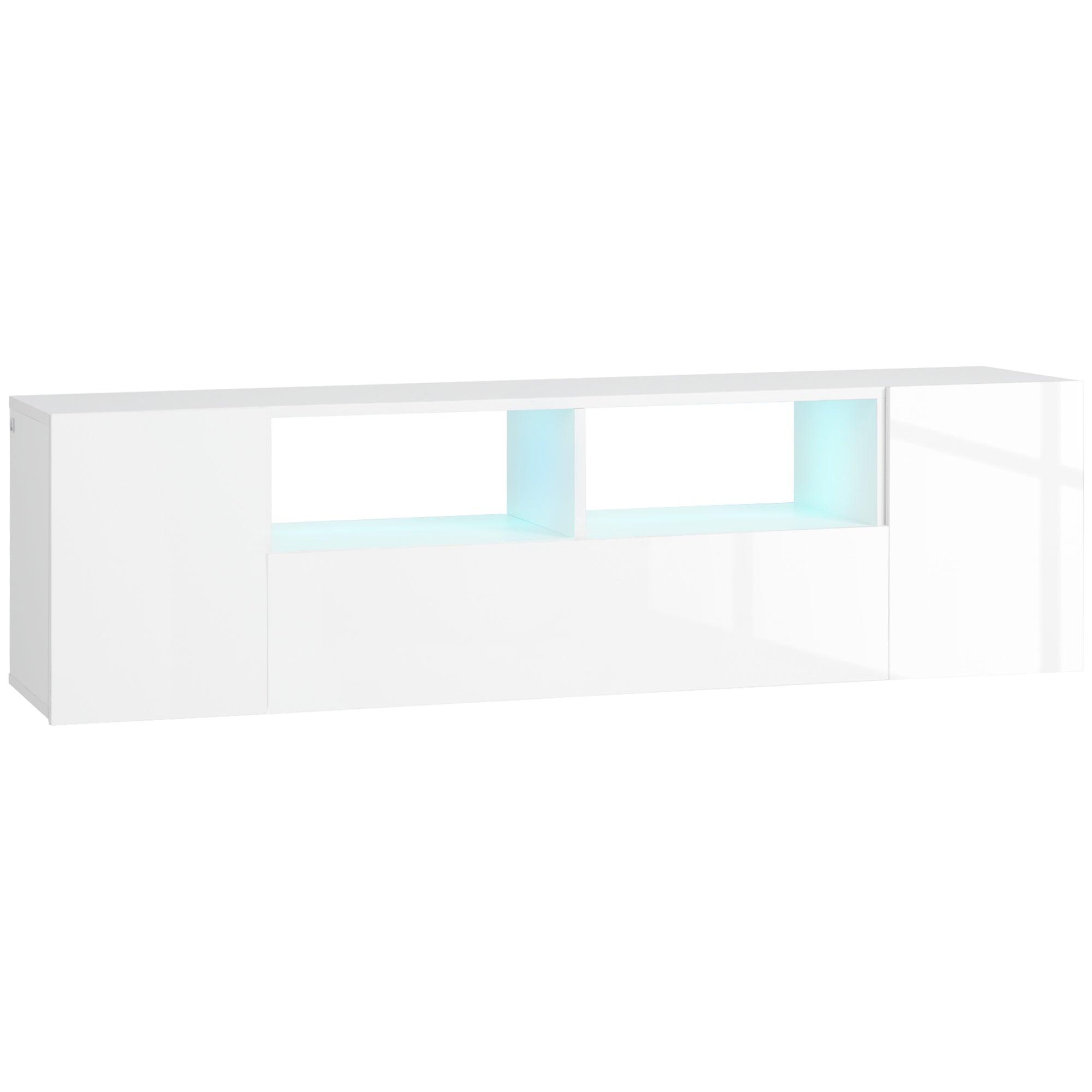 16 LED Light TV Stand, with Storage - High Gloss White