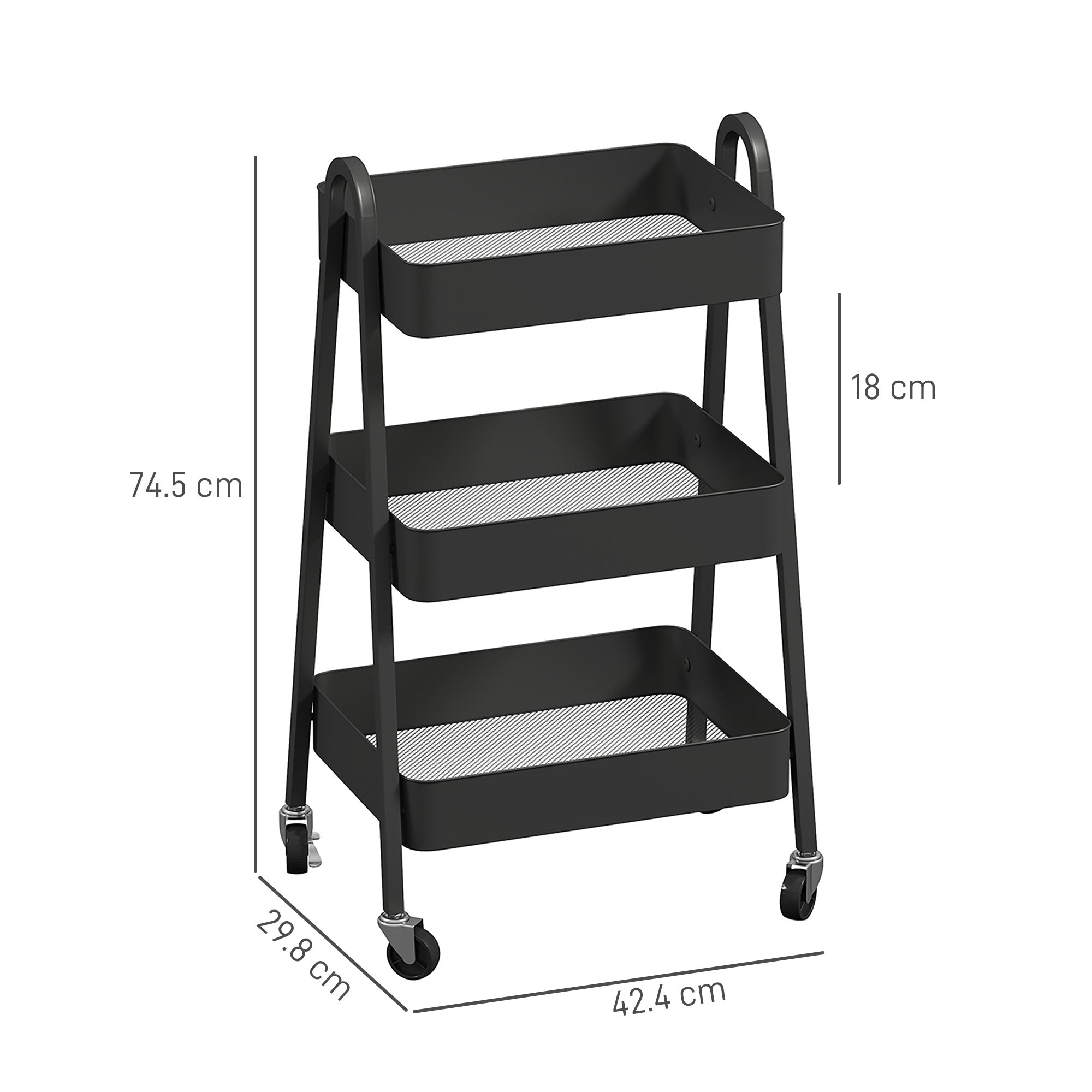 Three-Tier Storage Trolley - Black