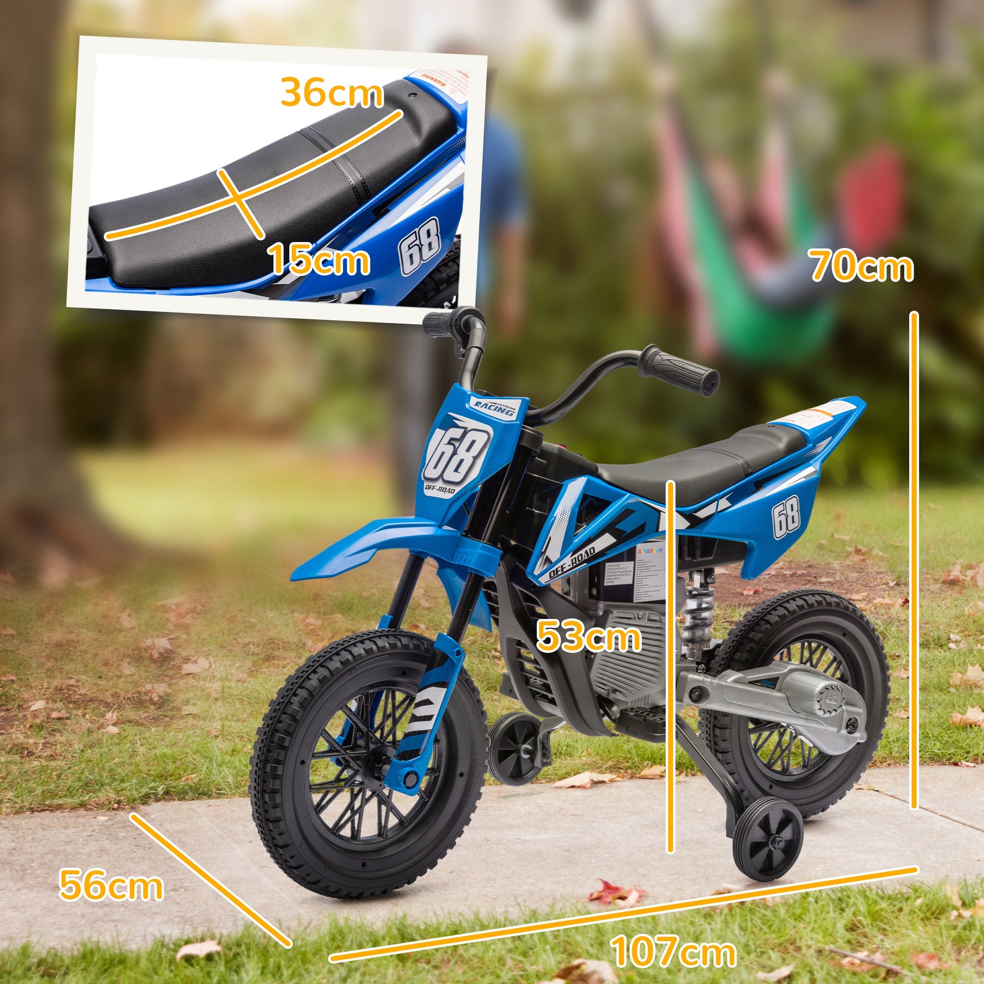 12V Kids Electric Motorbike, Kids Electric Ride on Motorcycle w/ Twist Grip Throttle, Training Wheels - Blue