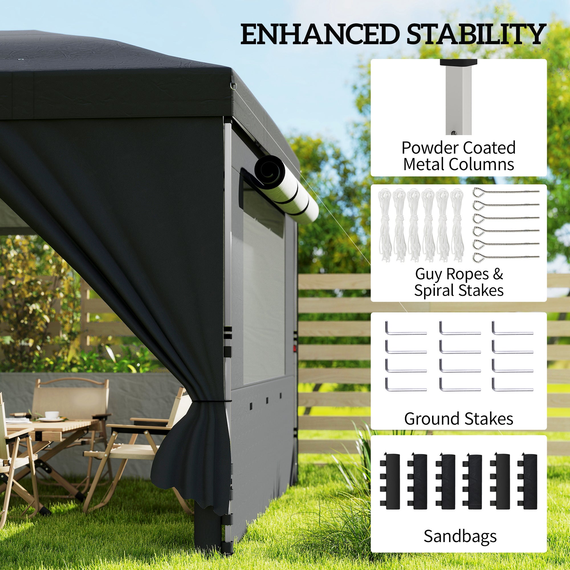 3 x 6 m Pop Up Canopy with UV50+ Protection Garden Gazebo with 6 Sidewalls, Black