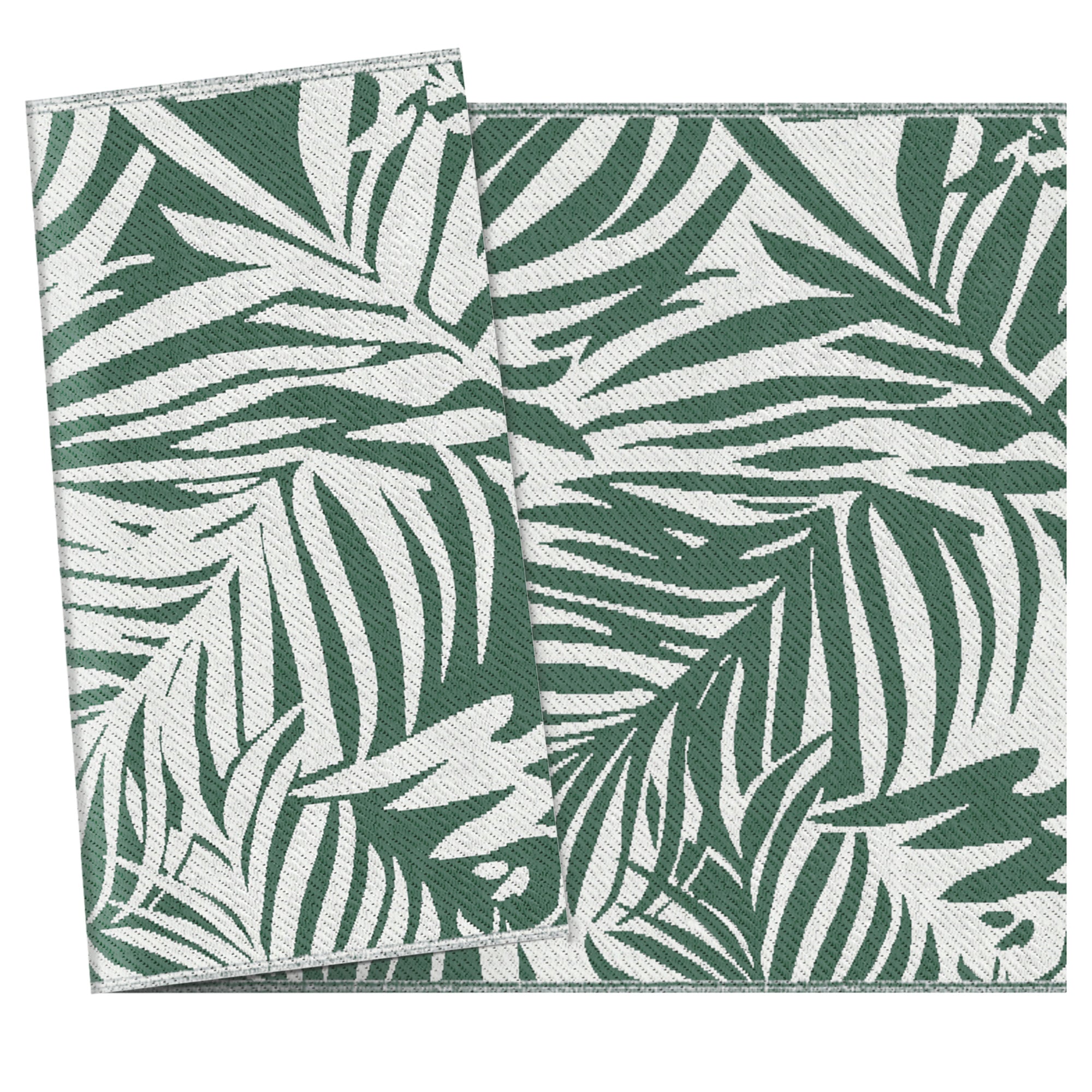 Reversible Outdoor RV Rug, 1.5 x 2.4m Patio Floor Mat, Waterproof Plastic Straw Rug for Garden, Deck, Picnic, Beach, Camping, Green Leaves, Green and White
