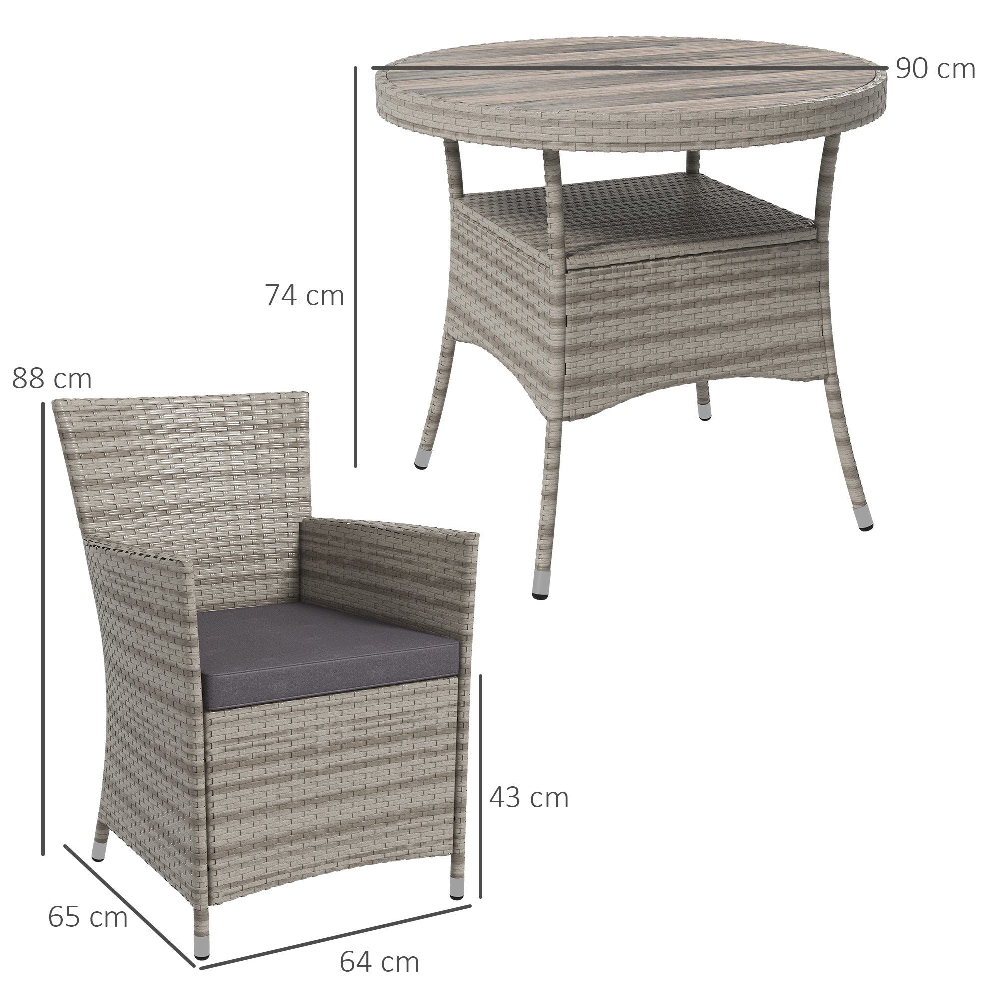 Five-Piece Rattan Garden Set, with Two-Tier Table - Grey