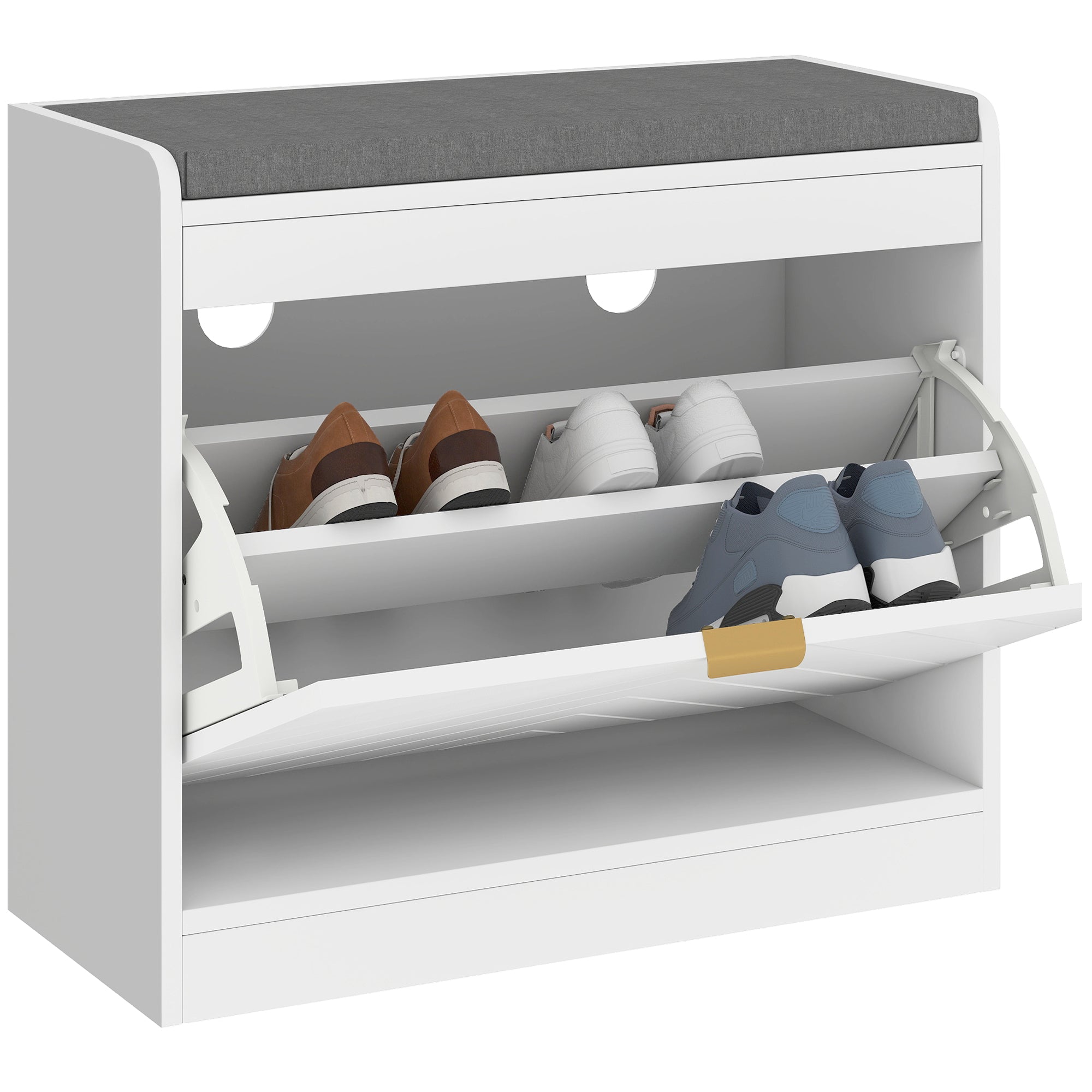 Shoe Storage with Seat, Upholstered Entryway Bench, Shoe Bench with 1 Flip Drawer and 4 Vents for 5 Pairs of Shoes