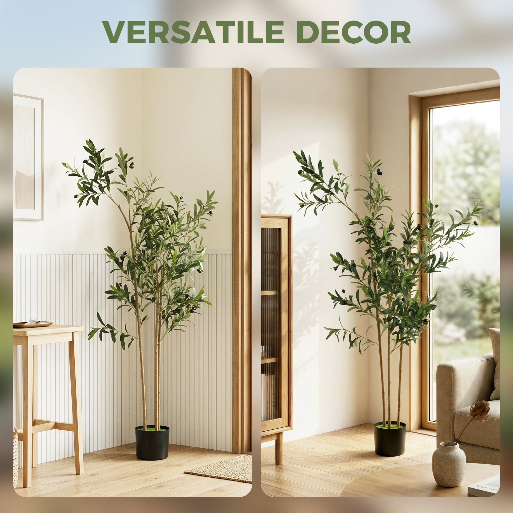 Decorative Artificial Plant, 148 cm Silk Olive Tree with 553 Leaves in Cement Pot, Fake Plant