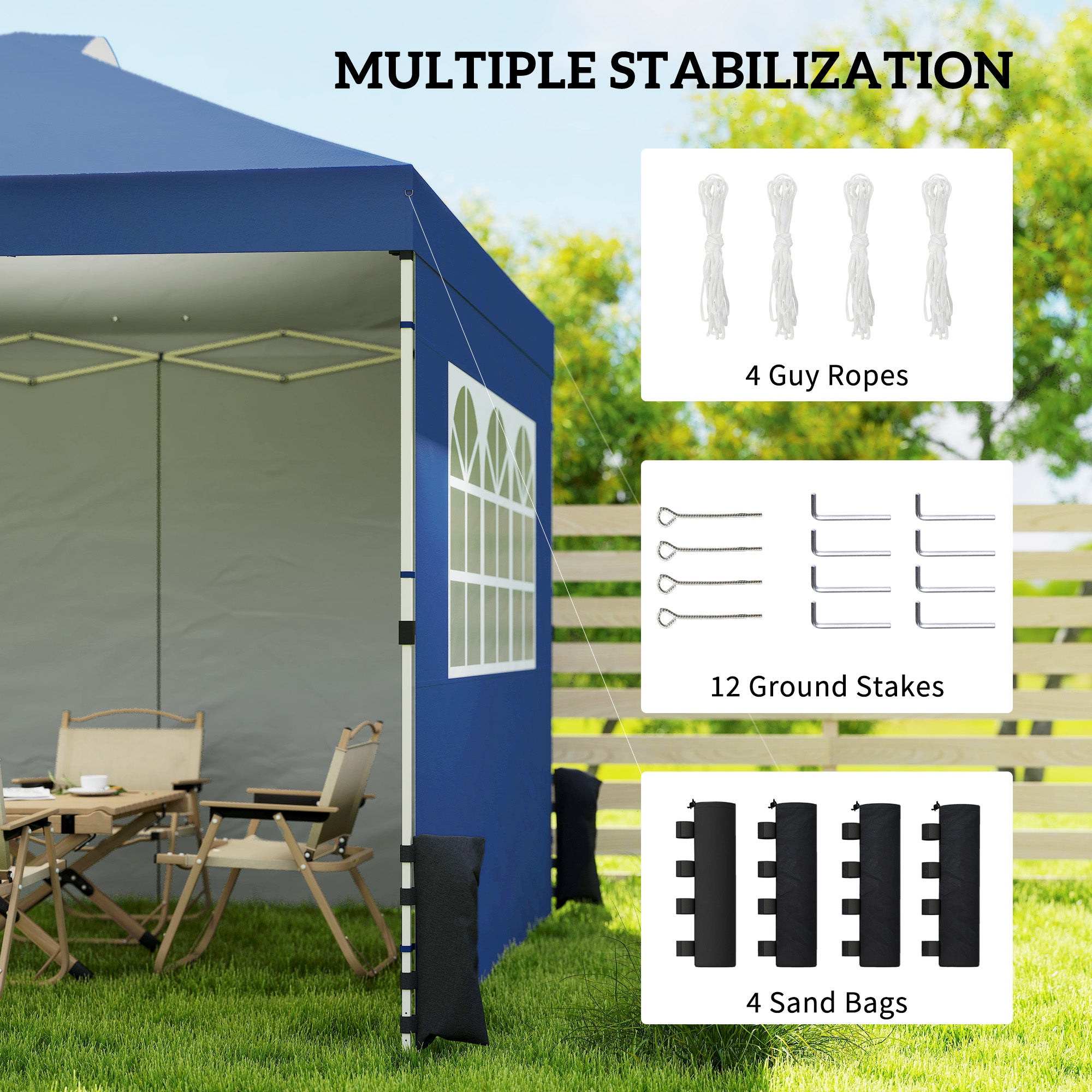 Pop Up Gazebo Waterproof Height Adjustable Canopy with 3 Sidewalls Wheeled Bag for Parties 3 x 3 m Dark Blue