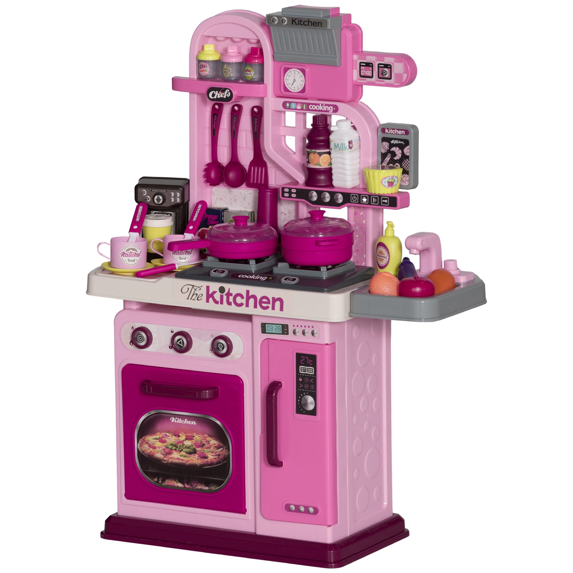 Kids Kitchen Playset with 33 Accessories, Lights, Sounds & Storage for Ages 3-6 - Pink