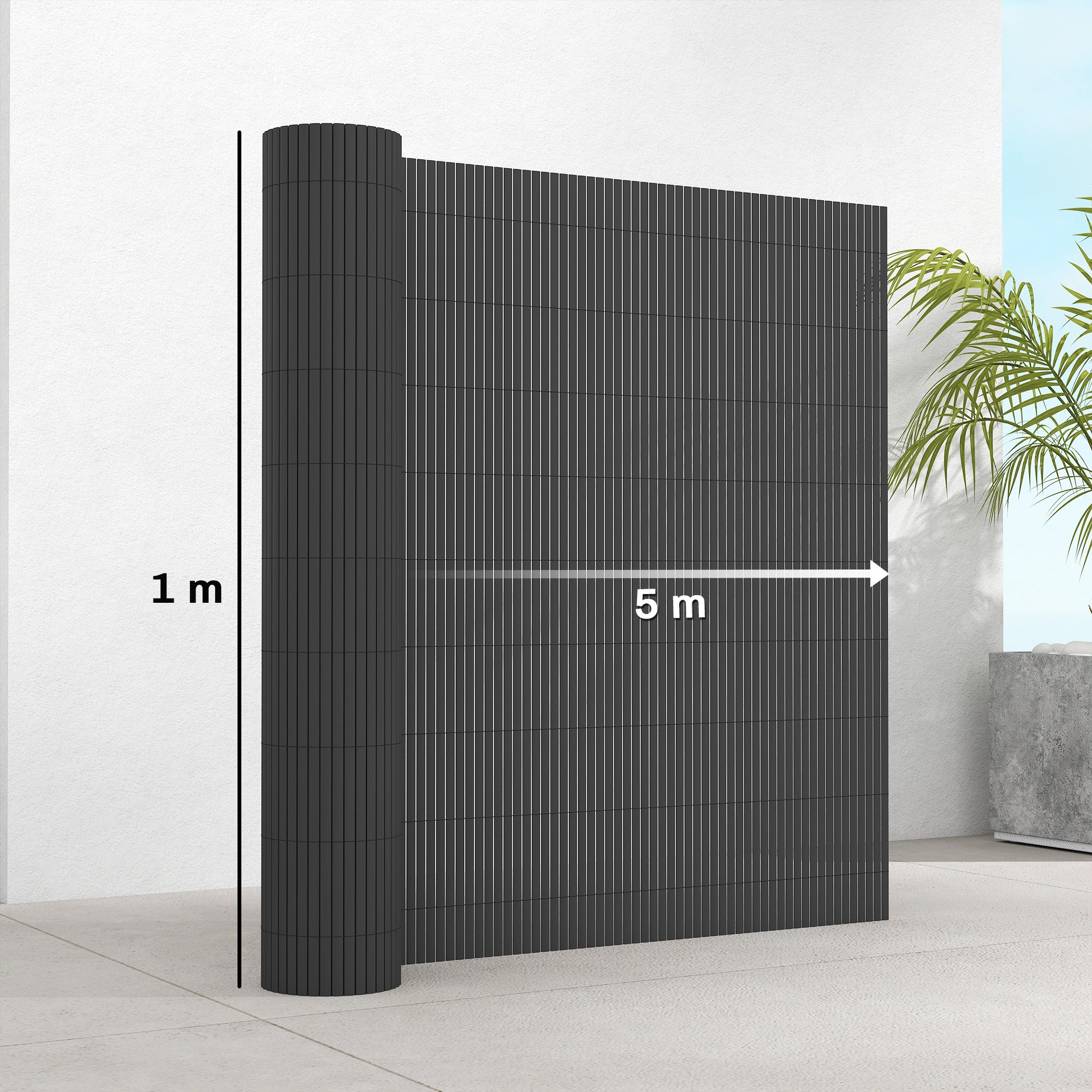 2Pcs Plastic Privacy Screening Fence, 1m x 5 m Waterproof Windbreak Fence, Dark Grey