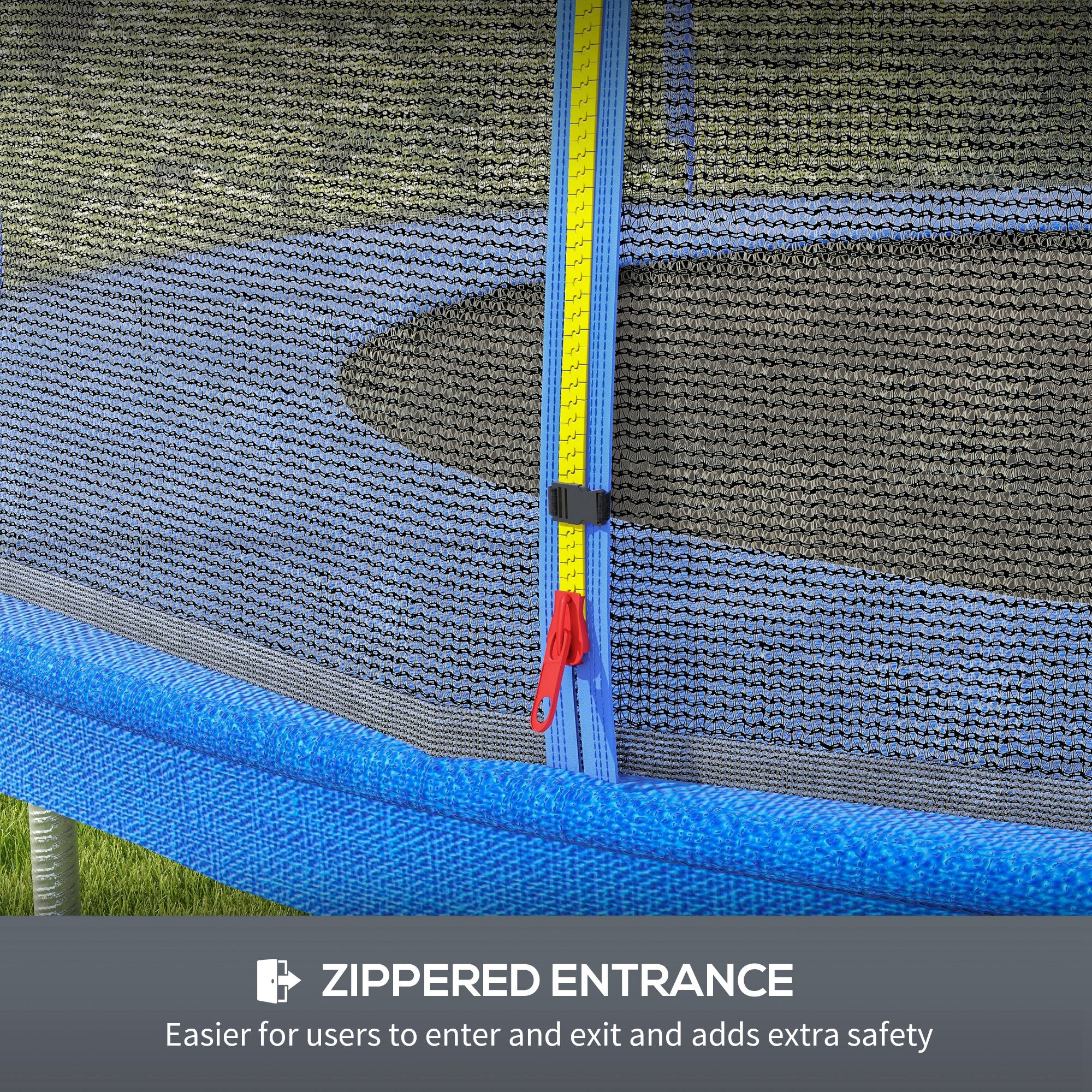 8ft Trampoline Net Replacement with 6 Plastic Pole Covers, Weather-Resistant Trampoline Netting Replacement with Zipped Entrance, Poles Not Included, Blue