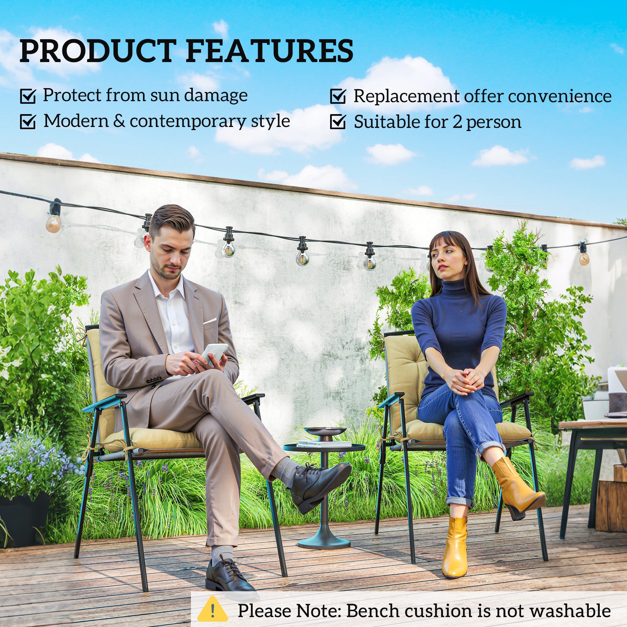 Set of Two Outdoor Seat Cushions - Khaki