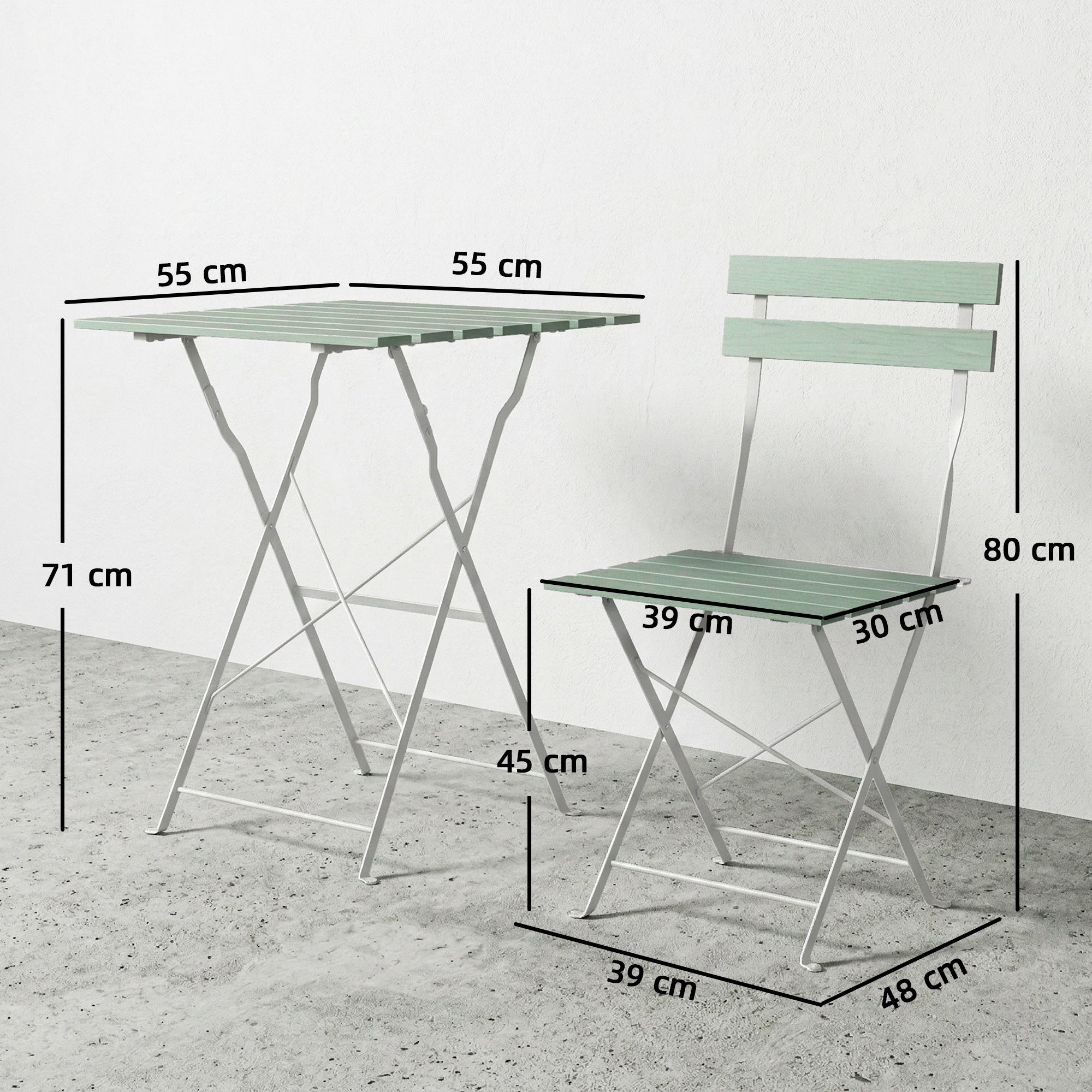 Outdoor Bistro Set Folding Patio Furniture Set with 2 Chairs Table for 2 People White and Green