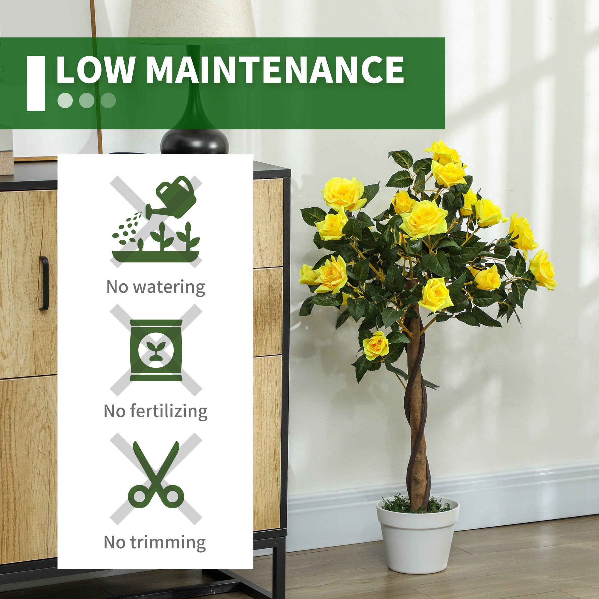 Set of 2 Artificial Plants White Rose Floral in Pot, Fake Plants for Home Indoor Outdoor Decor, 90cm, Yellow