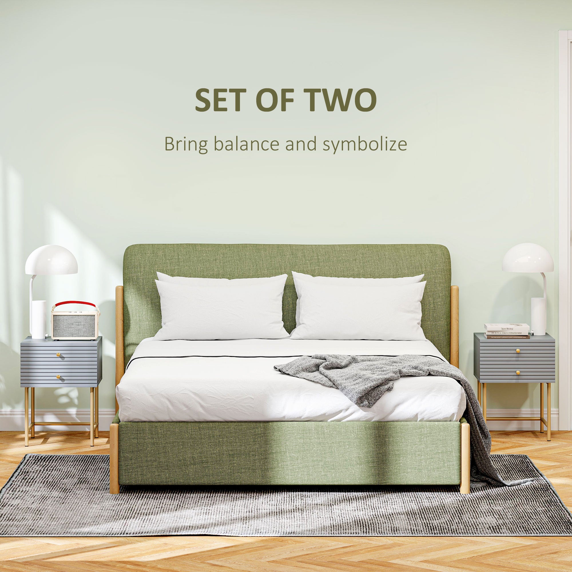 Set of Two Elegant Bedside Tables - Grey/Gold-Tone