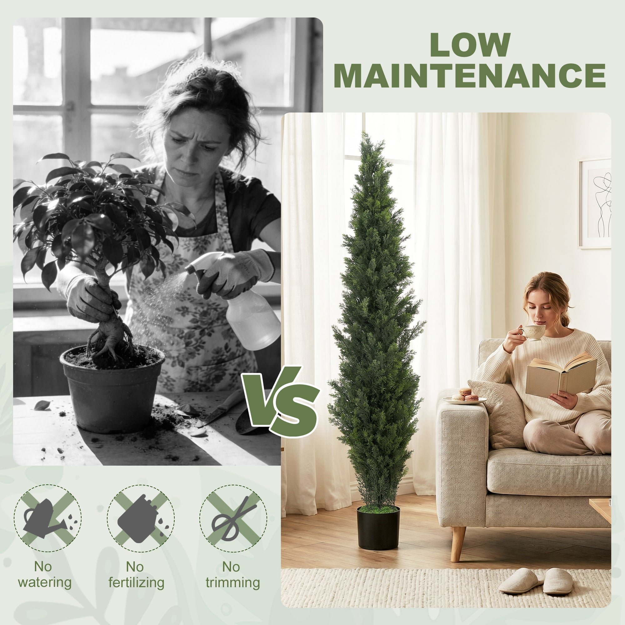 Set of 2 Decorative Artificial Plants Cypress in Weighted Pot, Fake Plant with 2035 Leaves, 150 cm