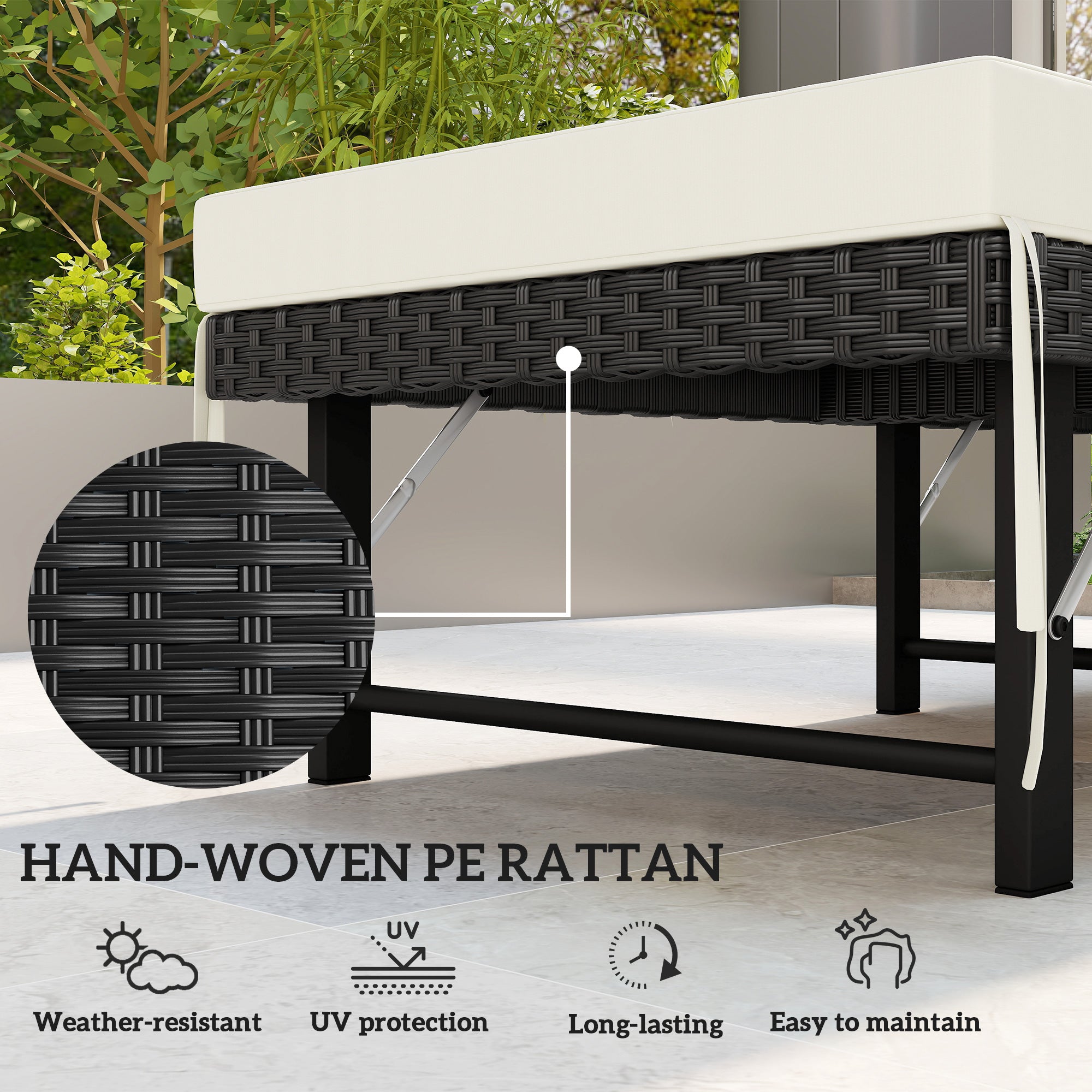 Single Folding Rattan Sun Lounger, with Cushion - Black