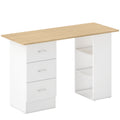 Computer Desk with Drawers, Home Office Desk, Writing Table, PC Workstation with 3 Storage Shelves for Working, Study, 120 x 49 x 72 cm, Natural Wood Finish and White