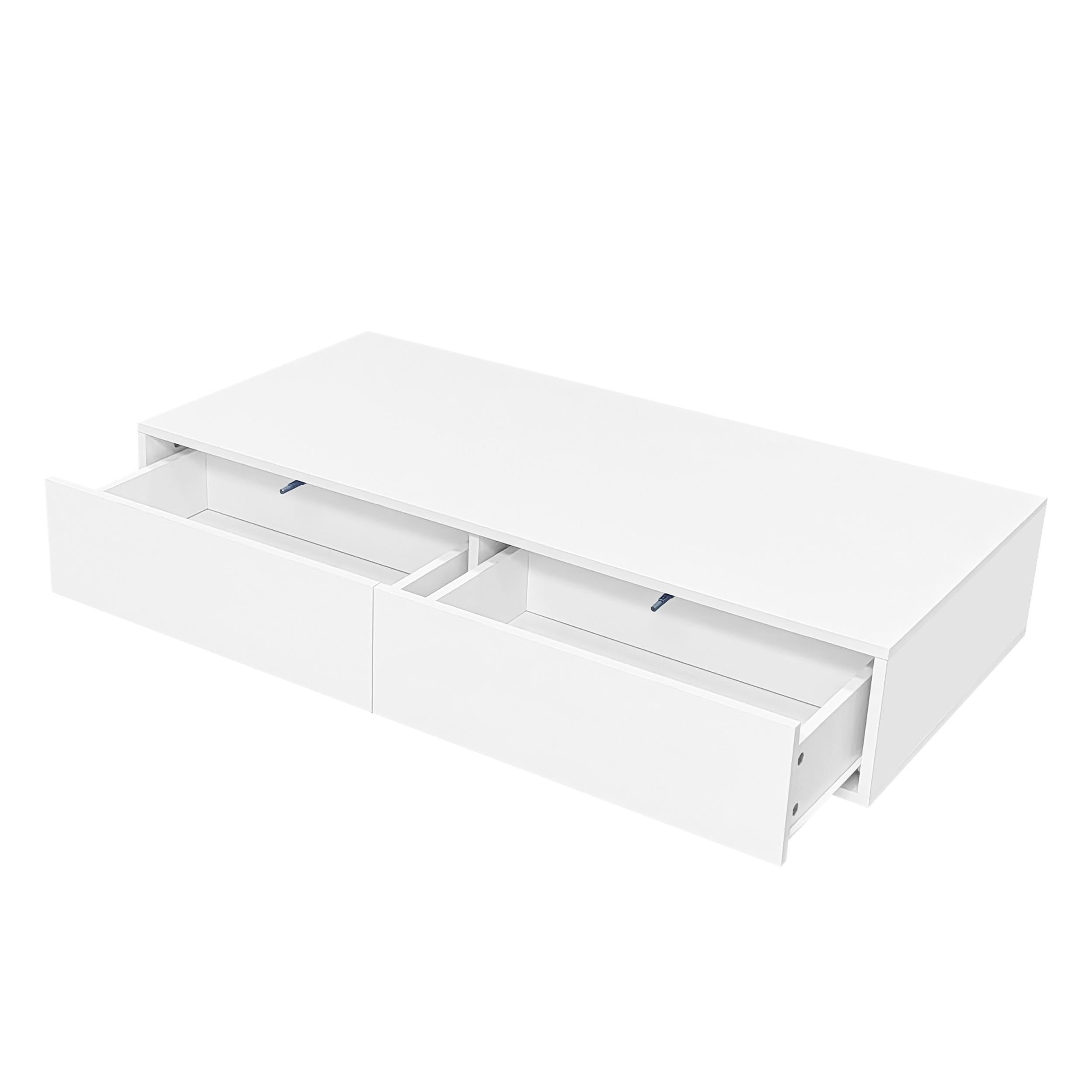 High Gloss LED Coffee Table with 2 Drawers and Bluetooth Control, Tea Table with Particle Board, 115L x 55W x 34H cm, White