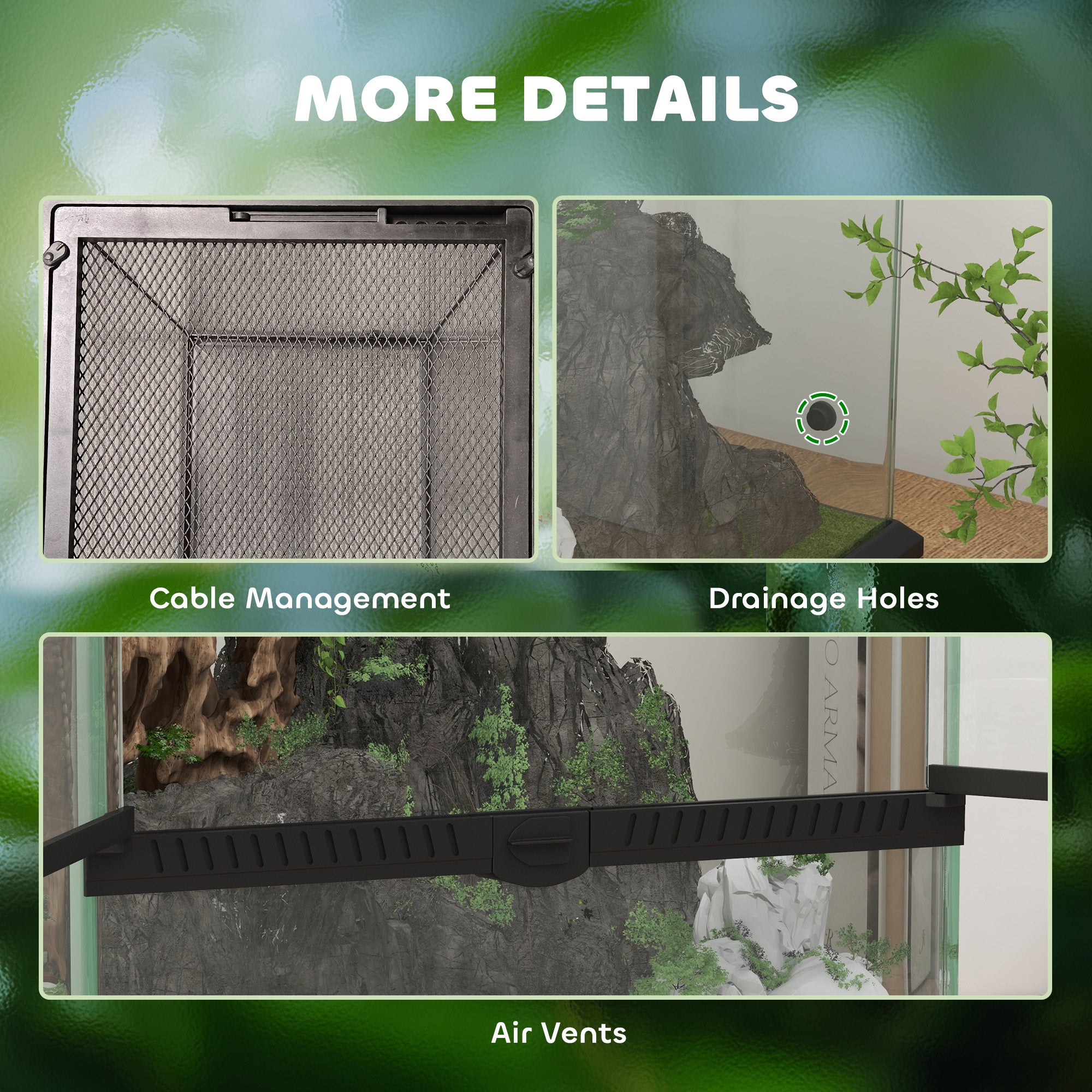 40L Vivarium for Lizards, Frogs, Snakes, Turtles, Tortoises w/ Anti-Escape Design, Ventilation