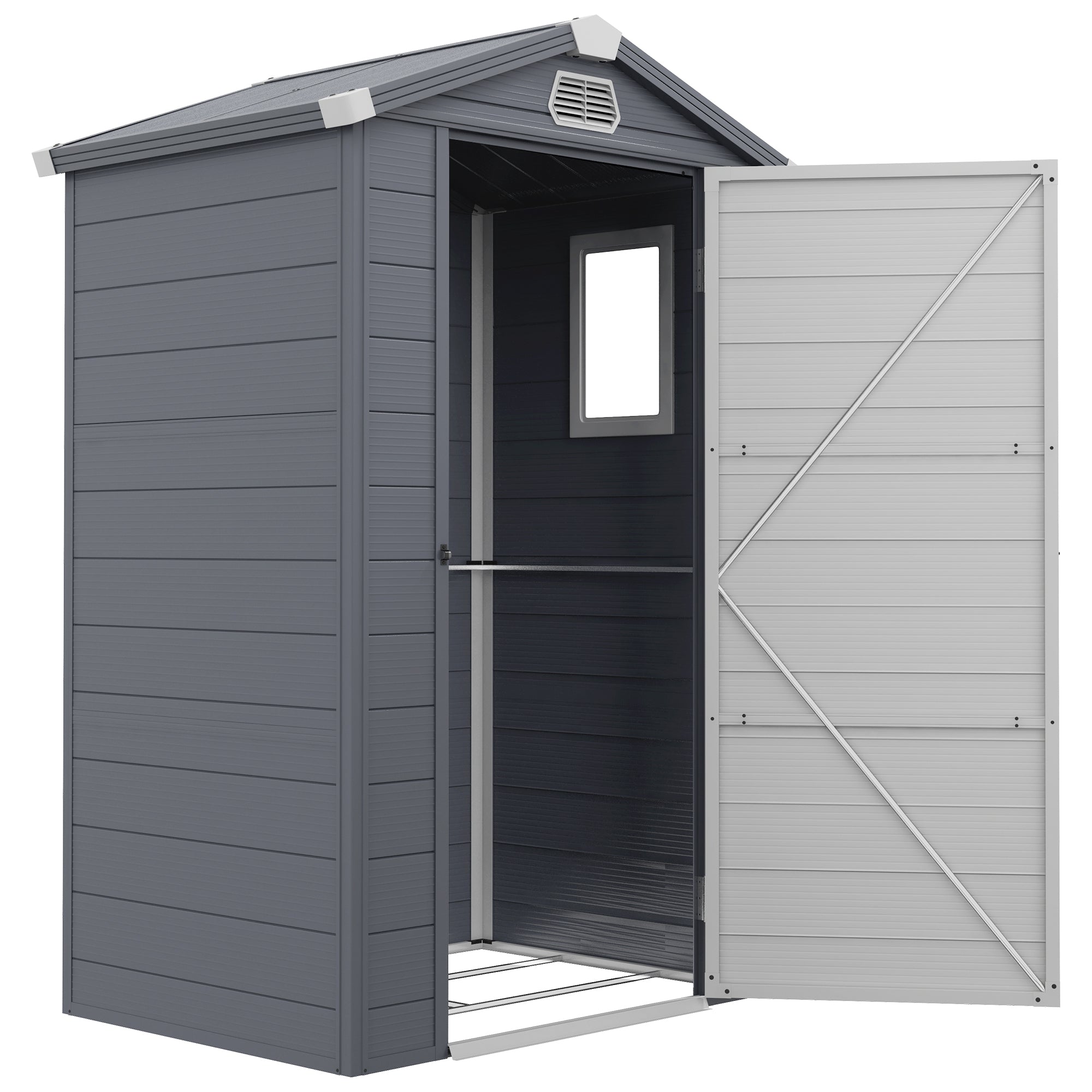 4.4ft x 3.3ft size Aluminium Frame and Plastic Wall Shed, with Foundation - Grey