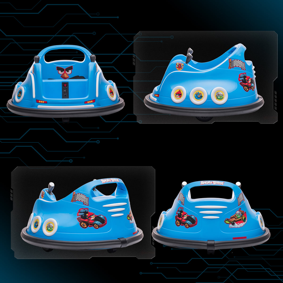 Angry Bird Licensed 12V Kids Bumper Waltzer Car with Remote, Joysticks, Music & LED Lights - Blue