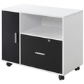 Multi-Compartment Office Storage Cabinet with Lockable File Drawer - Black/White
