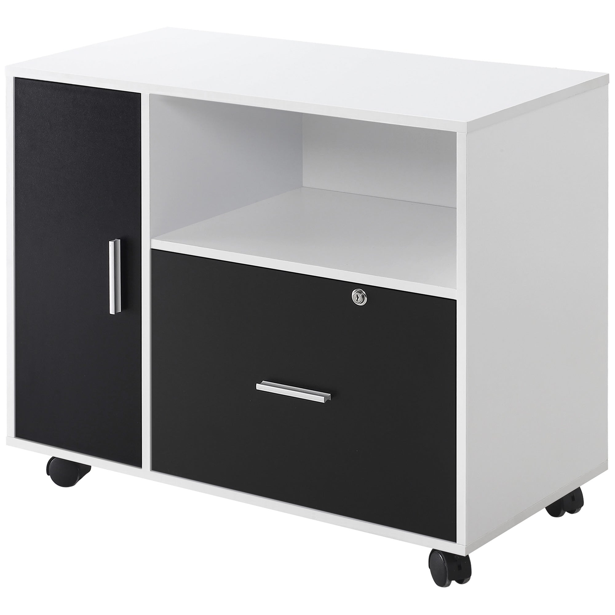 Multi-Compartment Office Storage Cabinet, with File Hangers - Black/White