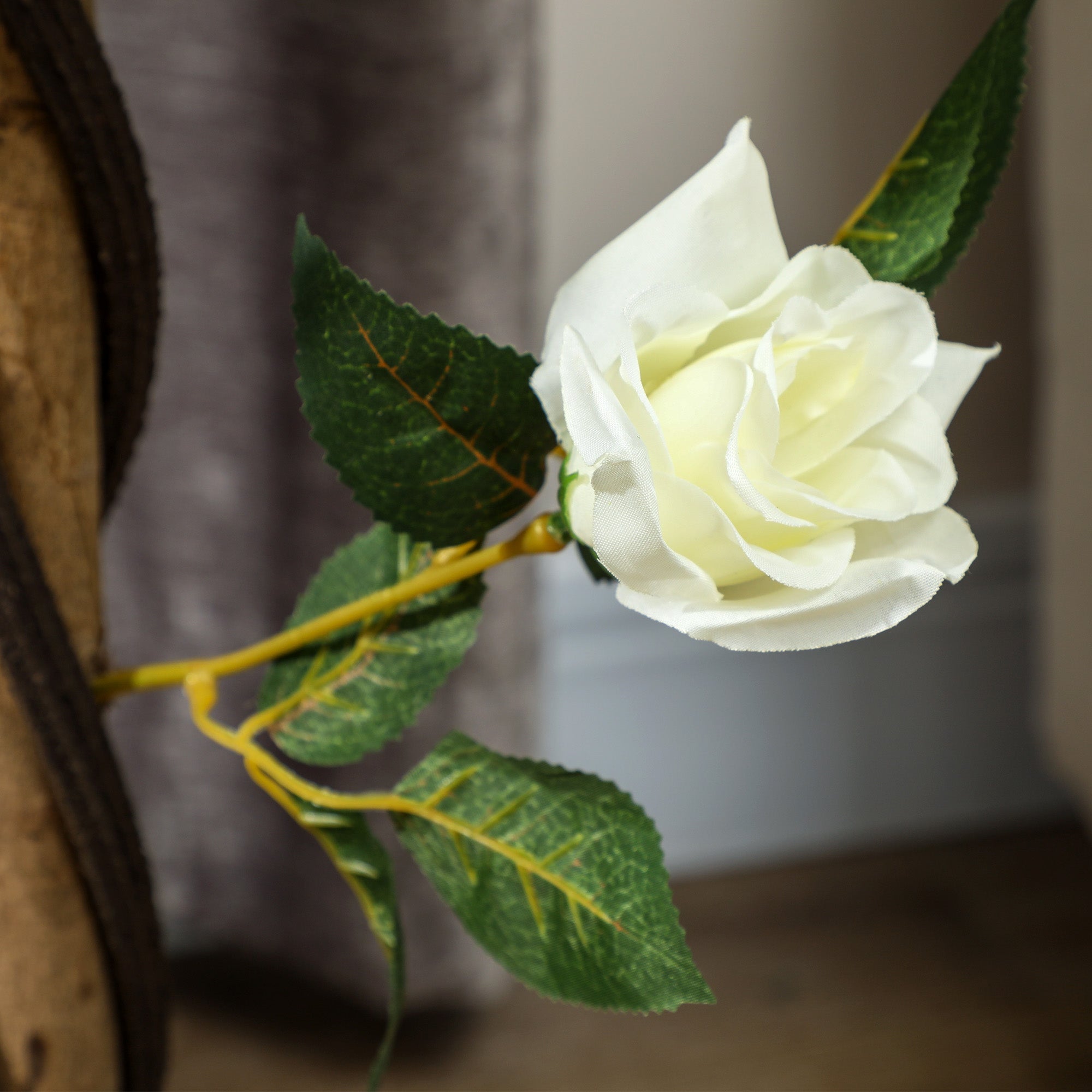 Set of Two Faux Rose Trees with Cement Pot - White