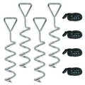4Pcs Trampoline Anchor Kit, 32 cm Galvanised Trampoline Stakes, Spiral Ground Anchors with Triangle Head, Straps