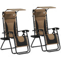 Set of 2 Zero Gravity Lounger Chairs with Cushion, Shade & Tray - Black