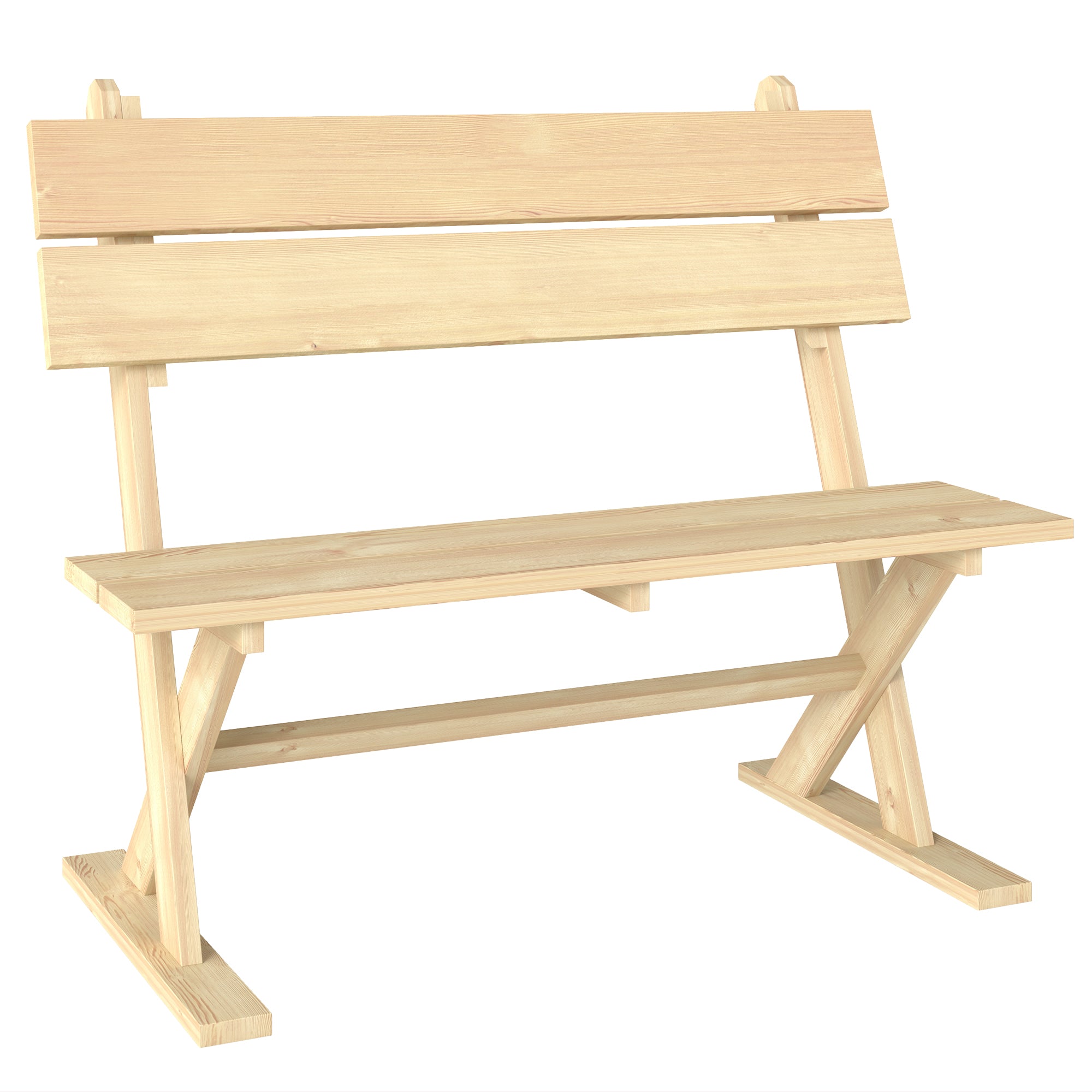2 Seater Fir Wood Garden Bench with Slatted Seat and Natural Finish